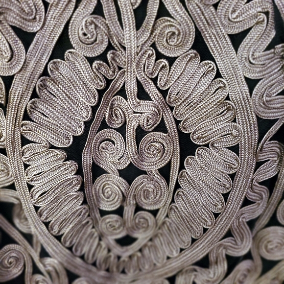 JS Collection Vneck Navy Silver Embroidered Midi Dress 10 NWT - Picture 6 of 9